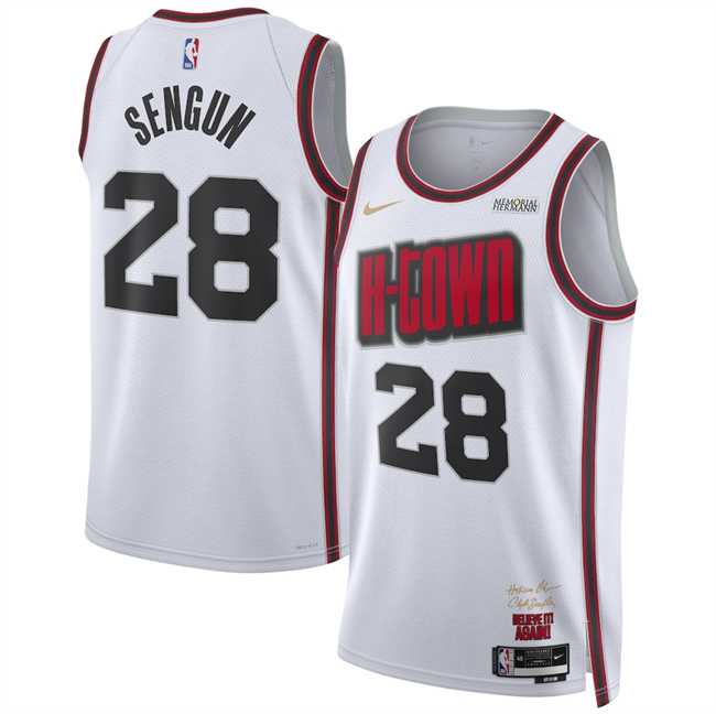 Mens Houston Rockets #28 Alperen Sengun White 2024 25 City Edition Stitched Jersey Dzhi->houston rockets->NBA Jersey